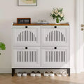 Shoe Storage Cabinet with 4 Flip Drawer, Shoes Organizer with Hollow Out Panel & Black Square Handles, Adjustable Shoe Rack for Entryway Living Room