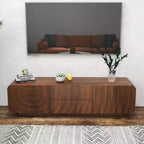 JVNOXK 58-inch TV Stand, Mid-Century Spiral Wave Design, with Storage Cabinet and Two Drawers, Suitable for Living Room or Bedroom, Walnut
