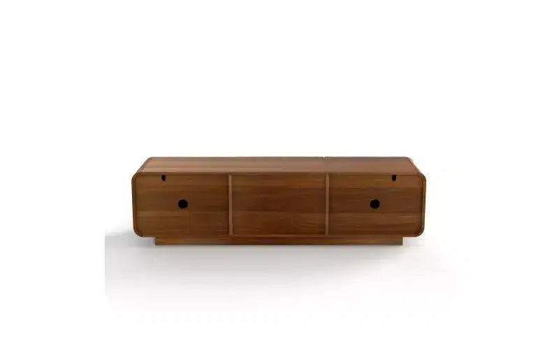 Meuble TV JVNOXK 58 pouces, design spirale et vague de style mid-century, avec armoire de rangement et deux tiroirs, convient pour le salon ou la chambre à coucher, Noyer