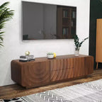 Meuble TV JVNOXK 58 pouces, design spirale et vague de style mid-century, avec armoire de rangement et deux tiroirs, convient pour le salon ou la chambre à coucher, Noyer