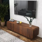 Meuble TV JVNOXK 58 pouces, design spirale et vague de style mid-century, avec armoire de rangement et deux tiroirs, convient pour le salon ou la chambre à coucher, Noyer