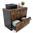 COZONY 4-Drawer Wooden File Cabinet, Locking Vertical Storage for A4/Letter, Rustic Brown & Black