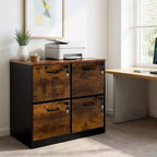 COZONY Meuble Classeur en Bois à 4 Tiroirs, Rangement Vertical Verrouillable pour A4/Lettre, Marron Rustique et Noir