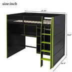 Lit mezzanine GDF Studio Leonard Wood avec bureau, armoire ouverte et lumières RVB