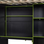 Lit mezzanine GDF Studio Leonard Wood avec bureau, armoire ouverte et lumières RVB