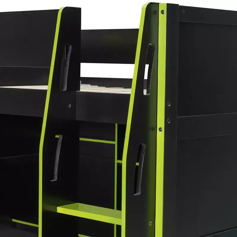 Lit mezzanine GDF Studio Leonard Wood avec bureau, armoire ouverte et lumières RVB