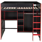 Lit mezzanine GDF Studio Leonard Wood avec bureau, armoire ouverte et lumières RVB