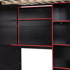Lit mezzanine GDF Studio Leonard Wood avec bureau, armoire ouverte et lumières RVB