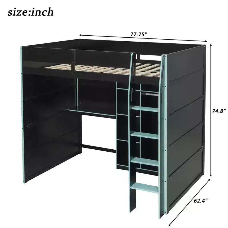 Lit mezzanine GDF Studio Leonard Wood avec bureau, armoire ouverte et lumières RVB