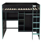 Lit mezzanine GDF Studio Leonard Wood avec bureau, armoire ouverte et lumières RVB