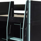 Lit mezzanine GDF Studio Leonard Wood avec bureau, armoire ouverte et lumières RVB