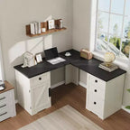 Bureau de direction d'angle en L style ferme de 60 pouces avec tiroir classeur, meuble de rangement et étagère réglable