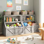 Kids Bookshelf & Toy Organizer  Wooden Bookcase with Large Storage Cabinet, Anti-Tip Slim Design for Nursery, Bedroom or Playroom