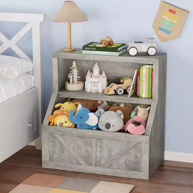 Étagère à livres et organisateur de jouets pour enfants - Bibliothèque en bois avec grand placard de rangement, design mince anti-basculement pour chambre d'enfant, chambre à coucher ou salle de jeux