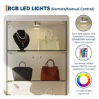 Vitrine d'exposition en verre trempé à 4 niveaux, vitrine entièrement vitrée avec lumières LED et capteur de corps humain, armoire de rangement pour objets de collection et décoration.