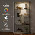 Vitrine d'exposition en verre trempé à 4 niveaux, vitrine entièrement vitrée avec lumières LED et capteur de corps humain, armoire de rangement pour objets de collection et décoration.
