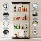Vitrine d'exposition en verre trempé à 4 niveaux, vitrine entièrement vitrée avec lumières LED et capteur de corps humain, armoire de rangement pour objets de collection et décoration.