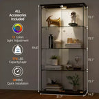 Vitrine d'exposition en verre trempé à 4 niveaux, vitrine entièrement vitrée avec lumières LED et capteur de corps humain, armoire de rangement pour objets de collection et décoration.