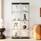 4-Tier Tempered Glass Display Cabinet, Full-Glass Curio Case with LED Lights & Human Body Sensor, Storage Cabinet for Collectibles & Decor