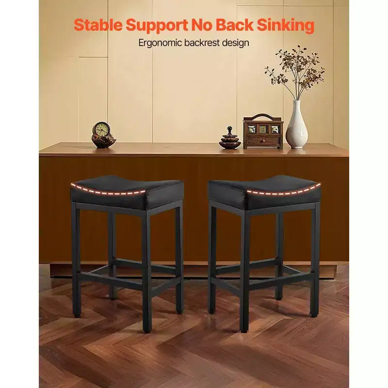 Lot de 2 tabourets de bar hauteur comptoir avec assise en selle et pieds en métal - Noir