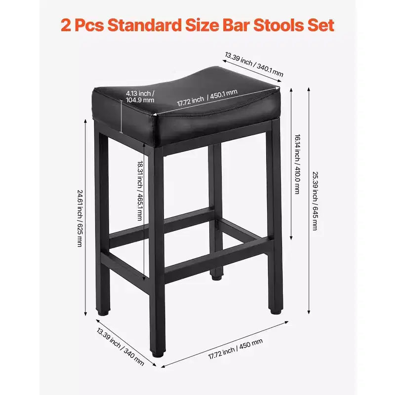 Lot de 2 tabourets de bar hauteur comptoir avec assise en selle et pieds en métal - Noir