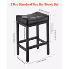 Lot de 2 tabourets de bar hauteur comptoir avec assise en selle et pieds en métal - Noir