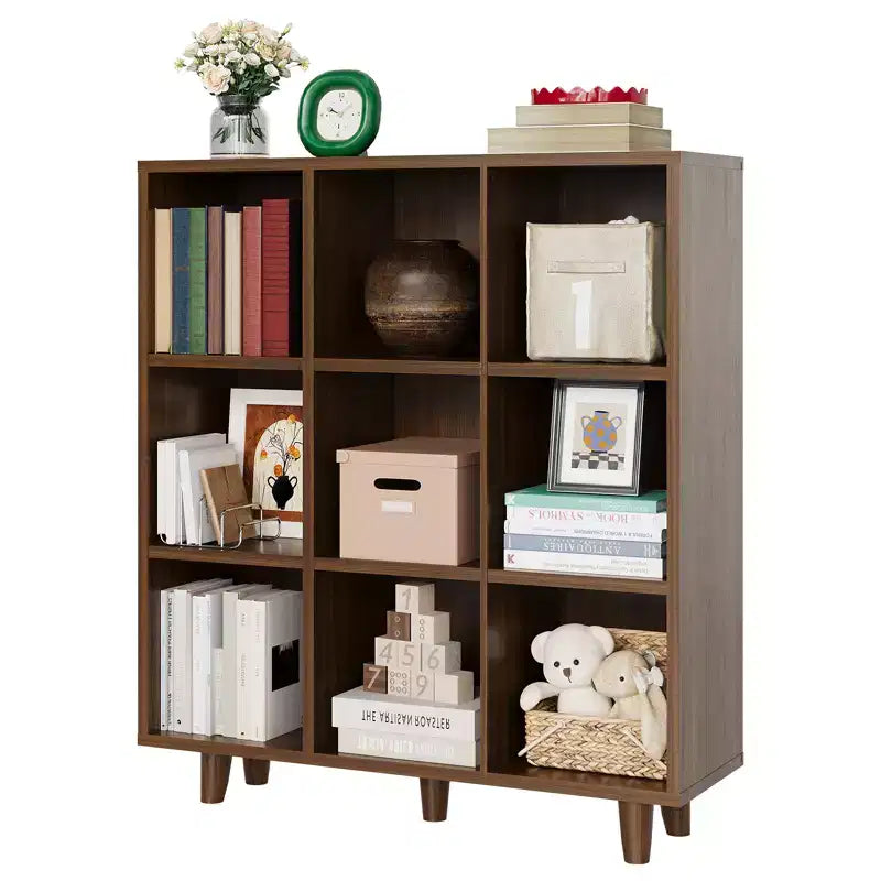 COZONY 9 Cube Bookcase, 3-Tier Open Bookshelf with Wood Finish, Storage Organizer for Home Office Living Room