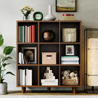 Étagère 9 casiers COZONY, Bibliothèque ouverte 3 niveaux finition bois, Organisateur de rangement pour bureau à domicile et salon