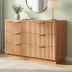 6 Drawer Dresser for Bedroom, 47 Fluted Chest of Drawers for Bedroom, Compact Wood Dresser with Golden Metal Handles for Living Room