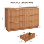 Commode à 6 tiroirs pour chambre à coucher, commode cannelée de 120 cm pour chambre à coucher, commode compacte en bois avec poignées métalliques dorées pour salon