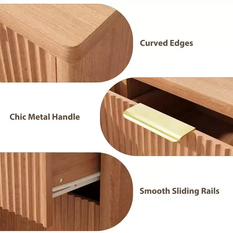 Commode à 6 tiroirs pour chambre à coucher, commode cannelée de 120 cm pour chambre à coucher, commode compacte en bois avec poignées métalliques dorées pour salon