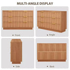 Commode à 6 tiroirs pour chambre à coucher, commode cannelée de 120 cm pour chambre à coucher, commode compacte en bois avec poignées métalliques dorées pour salon