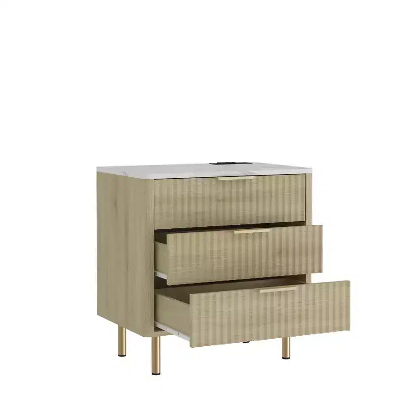 JVNOXK Table de chevet intelligente avec station de recharge et veilleuse de 55,8 cm, Meuble de chevet moderne avec compartiment de rangement, Tons bois