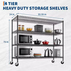 COZONY Étagère métallique à roulettes à 4 niveaux ultra-résistante, capacité de 1000 kg, étagère de rangement réglable en métal pour garage, entrepôt, cellier