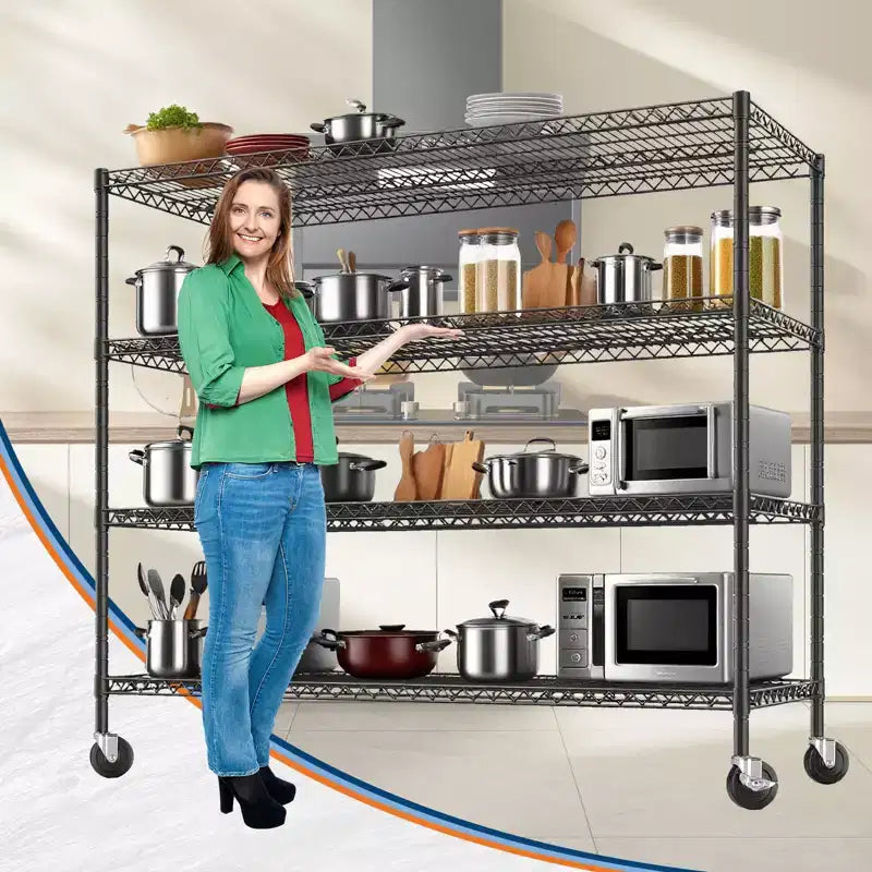 COZONY Étagère métallique à roulettes à 4 niveaux ultra-résistante, capacité de 1000 kg, étagère de rangement réglable en métal pour garage, entrepôt, cellier