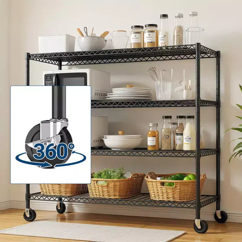 COZONY Étagère métallique à roulettes à 4 niveaux ultra-résistante, capacité de 1000 kg, étagère de rangement réglable en métal pour garage, entrepôt, cellier