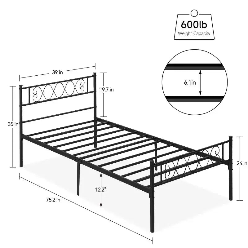 Cadre de lit plateforme en métal double taille GustoWave avec tête de lit et pied de lit, cadre de lit en forme de cœur, rangement sous le lit de 12,2 pouces