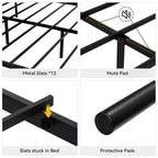 Cadre de lit plateforme en métal double taille GustoWave avec tête de lit et pied de lit, cadre de lit en forme de cœur, rangement sous le lit de 12,2 pouces