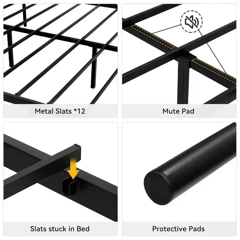Cadre de lit plateforme en métal double taille GustoWave avec tête de lit et pied de lit, cadre de lit en forme de cœur, rangement sous le lit de 12,2 pouces