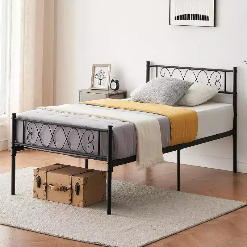 Cadre de lit plateforme en métal double taille GustoWave avec tête de lit et pied de lit, cadre de lit en forme de cœur, rangement sous le lit de 12,2 pouces