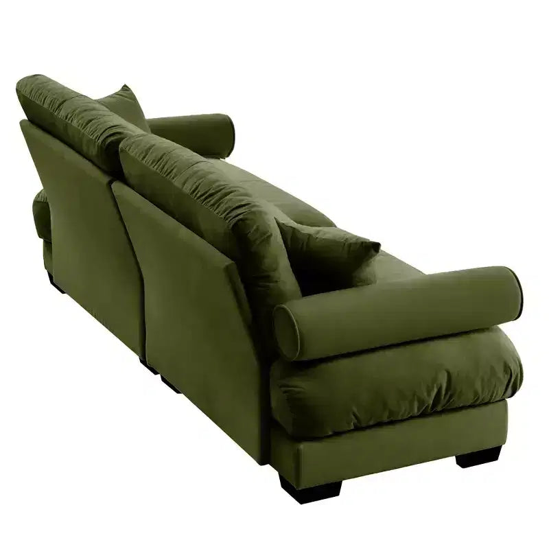Canapé moderne deux places MAYEERTY avec accoudoirs rembourrés, oreillers lombaires et coussins décoratifs pour salon, couloir, chambre, vert olive