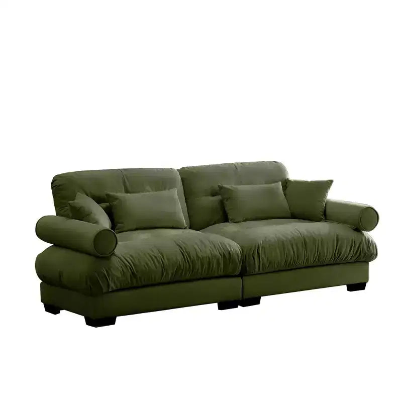 Canapé moderne deux places MAYEERTY avec accoudoirs rembourrés, oreillers lombaires et coussins décoratifs pour salon, couloir, chambre, vert olive