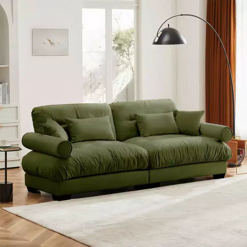 Canapé moderne deux places MAYEERTY avec accoudoirs rembourrés, oreillers lombaires et coussins décoratifs pour salon, couloir, chambre, vert olive