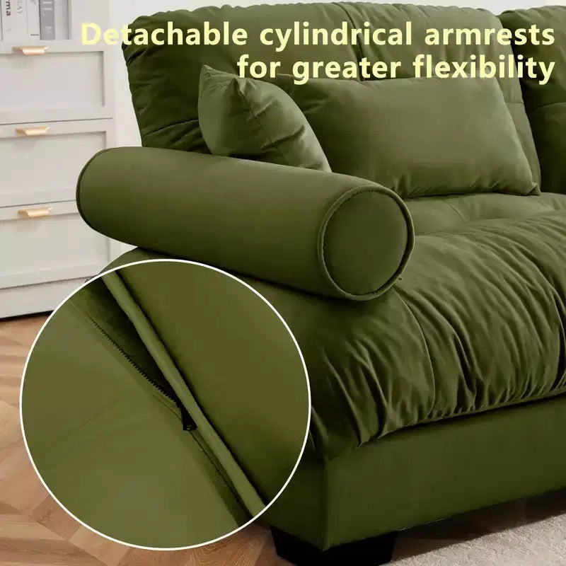 Canapé moderne deux places MAYEERTY avec accoudoirs rembourrés, oreillers lombaires et coussins décoratifs pour salon, couloir, chambre, vert olive