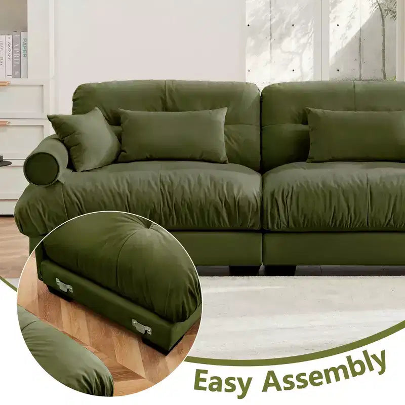Canapé moderne deux places MAYEERTY avec accoudoirs rembourrés, oreillers lombaires et coussins décoratifs pour salon, couloir, chambre, vert olive
