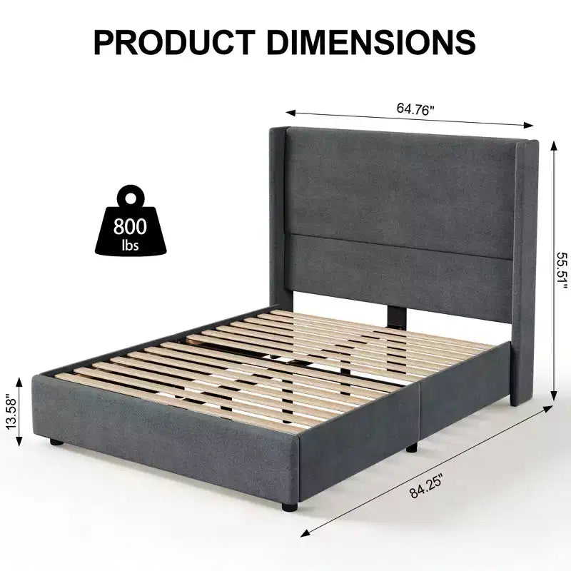 Lit Dyonery en lin naturel, hauteur 140 cm, structure renforcée, convient aux matelas de 20 à 35 cm d'épaisseur, pas besoin de sommier tapissier