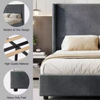 Lit Dyonery en lin naturel, hauteur 140 cm, structure renforcée, convient aux matelas de 20 à 35 cm d'épaisseur, pas besoin de sommier tapissier
