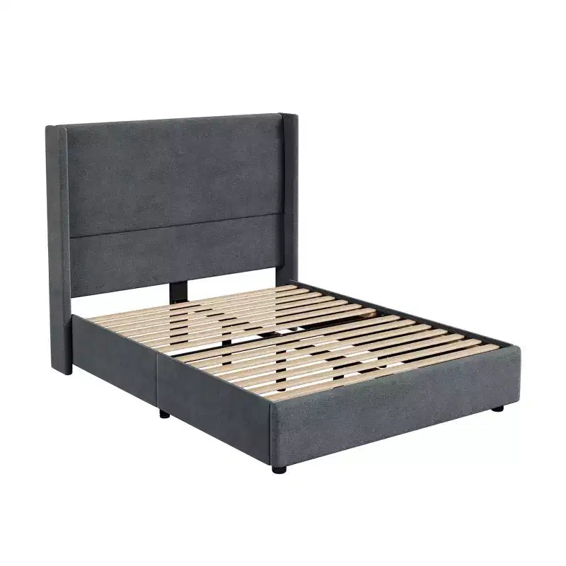 Lit Dyonery en lin naturel, hauteur 140 cm, structure renforcée, convient aux matelas de 20 à 35 cm d'épaisseur, pas besoin de sommier tapissier