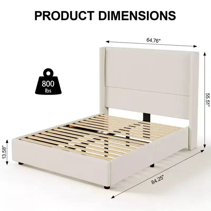 Lit Dyonery en lin naturel, hauteur 140 cm, structure renforcée, convient aux matelas de 20 à 35 cm d'épaisseur, pas besoin de sommier tapissier