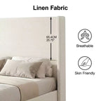 Lit Dyonery en lin naturel, hauteur 140 cm, structure renforcée, convient aux matelas de 20 à 35 cm d'épaisseur, pas besoin de sommier tapissier